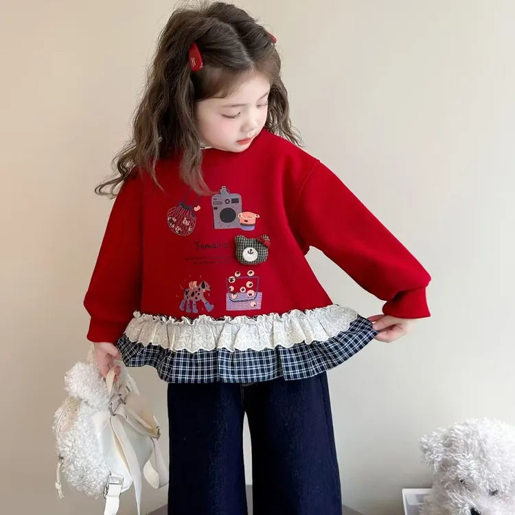 女童加绒卫衣秋冬2025新款卡通女宝宝加厚打底衫洋气儿童冬装上衣