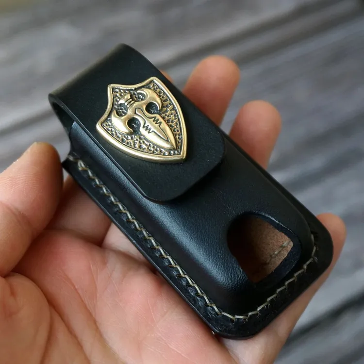 手工定制打火机皮套意大利植鞣牛皮磁扣纯铜装饰挂腰登喜