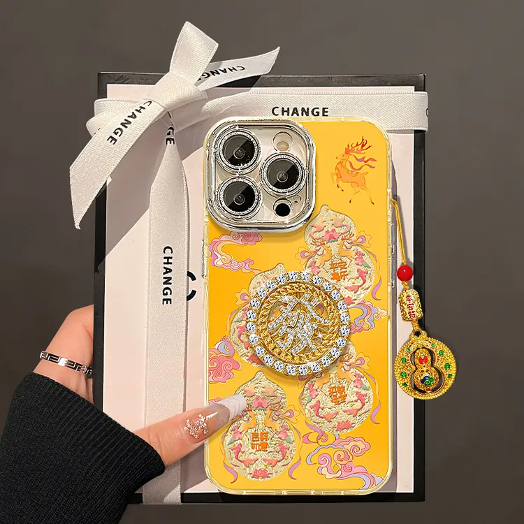 葫芦發字转盘适用苹果17vivo华为oppo小米iPhone精孔冰川纹手机壳