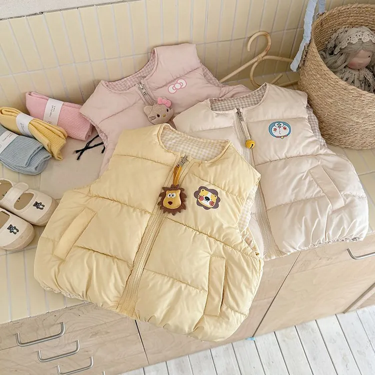 儿童马甲男女童冬装面包服坎肩外套宝宝韩版卡通加厚保暖背心棉服