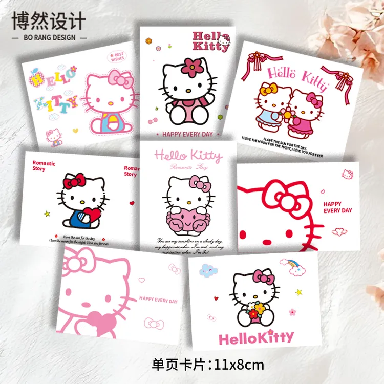 新款HelloKitty卡片七夕鲜花束可爱卡通装饰烘培蛋糕手写贺卡定制