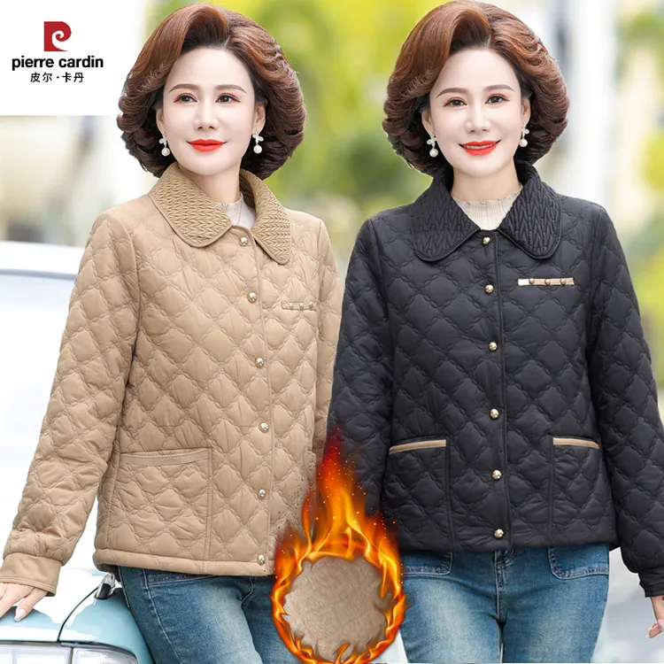 皮尔卡丹妈妈秋冬装夹棉外套洋气2025新款中老年女阔太太加绒加厚