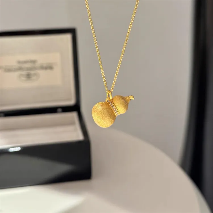 铜合金项链 新中式古法实心葫芦吊坠国风锁骨链小众金色女款挂坠