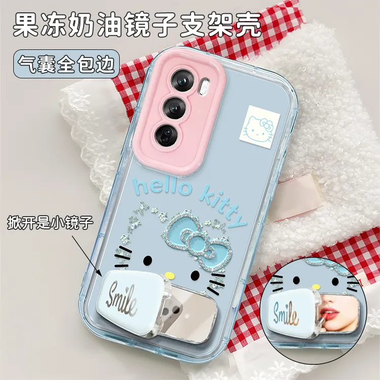 蓝色碎花kt猫适用【OPPO】Reno14/Reno13Pro/Reno8Pro/Reno11手机壳