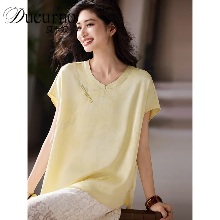 气质短袖提花衬衫女夏季新款宽松大码衬衣2025年新中式薄款上衣潮