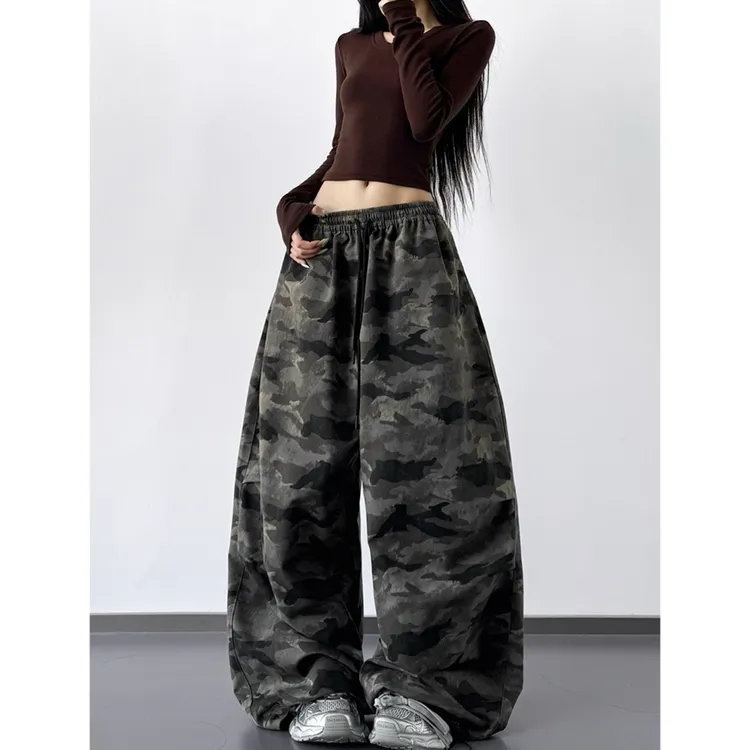 迷彩工装裤子女2025秋季新款高腰宽松街头辣妹高个子阔腿休闲裤