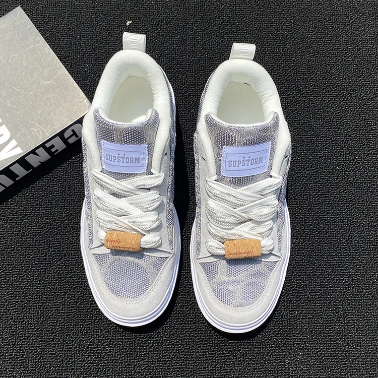 男款厚底德训鞋银色潮鞋网面透气男鞋豹纹休闲板鞋跑步鞋女老爹鞋