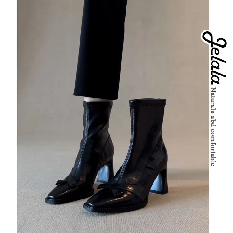 JELALA·黑色尖头细跟秋冬新款显瘦时尚百搭切尔西单靴A220
