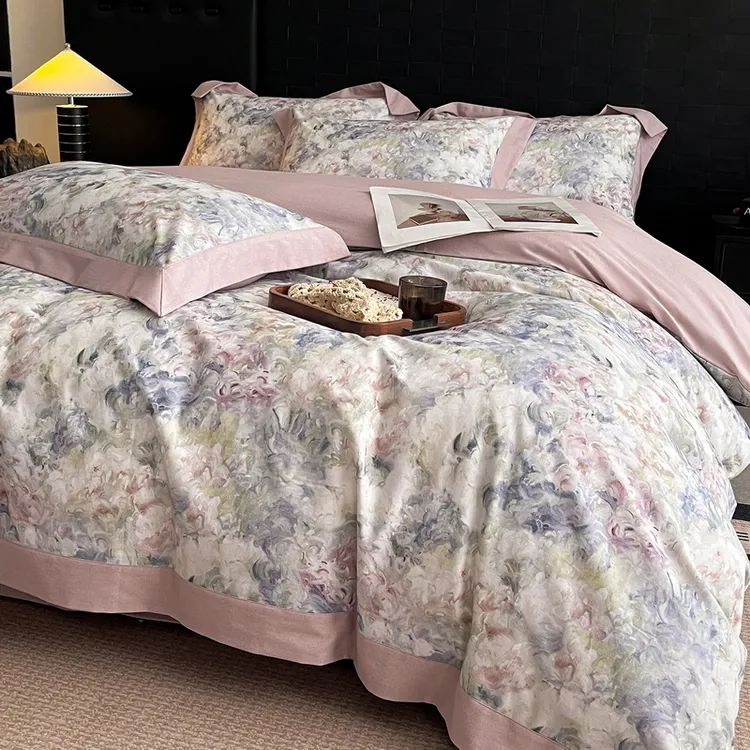 冬季加厚纯棉磨毛四件套美式印花全棉保暖床单家纺被套床上用品4