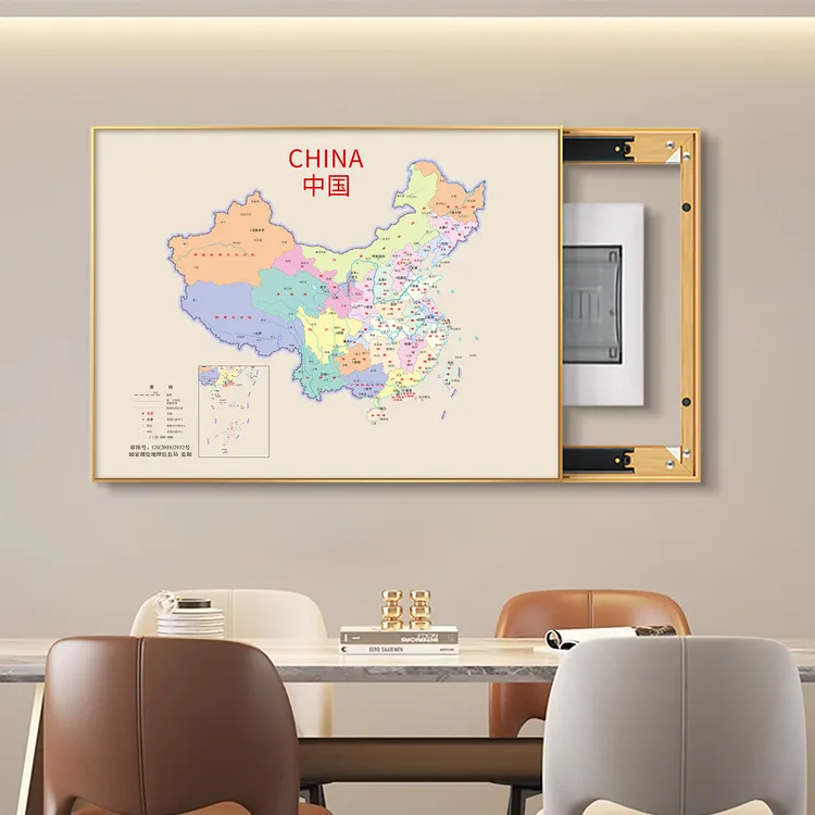 中国地图电表箱装饰画简约配电箱墙壁挂画弱电源电闸盒遮挡壁画