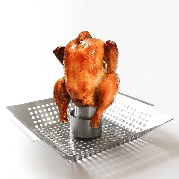 3人以下BBQ啤酒烤鸡盘不锈钢烤鸡架烧烤盘烤鸡盘 火鸡架户外折叠