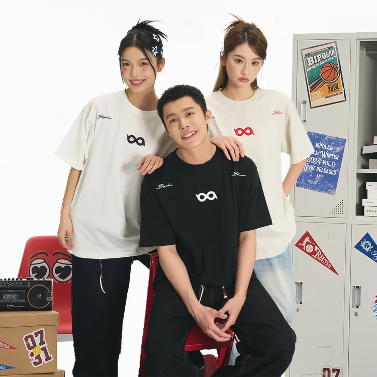 BIPOLAR断开字绣花圆领宽松短袖T恤美式hiphop高街ins衣服11B483