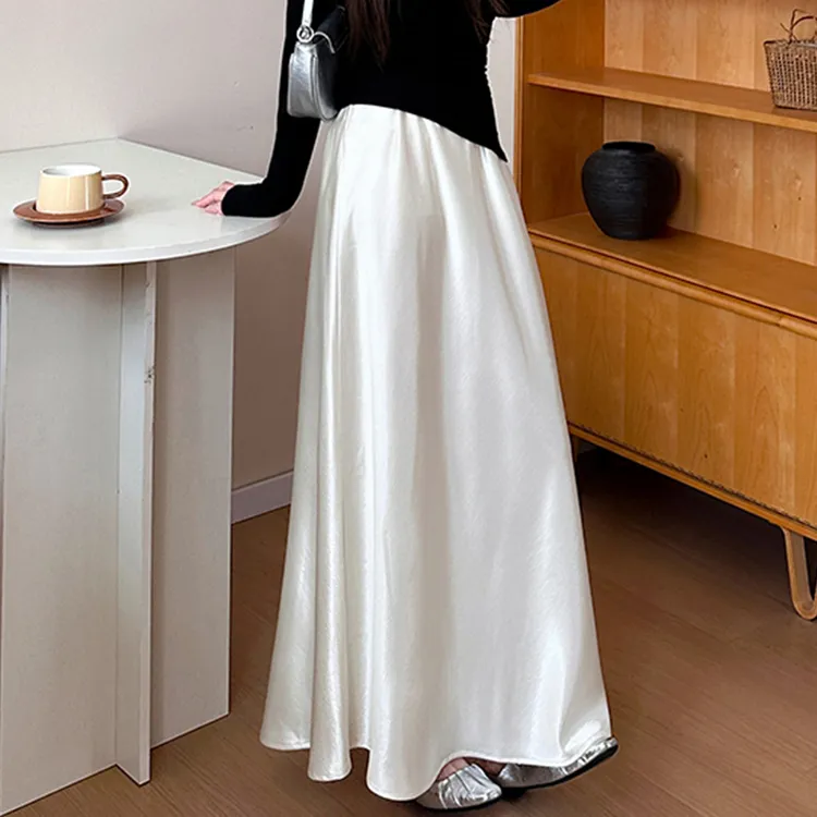 冰丝醋酸缎面半身裙女夏季2025新款高腰显瘦a字裙小个子中长款裙