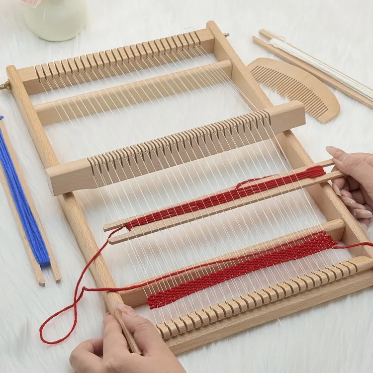 儿童手工制作迷你纺织机编织机织布机精细动作训练木制益智早教具