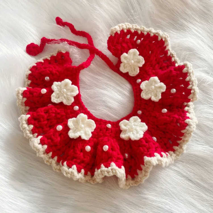 新年宠物项圈围脖平安喜乐花朵福气猫咪脖圈狗狗创意喜庆围兜饰品