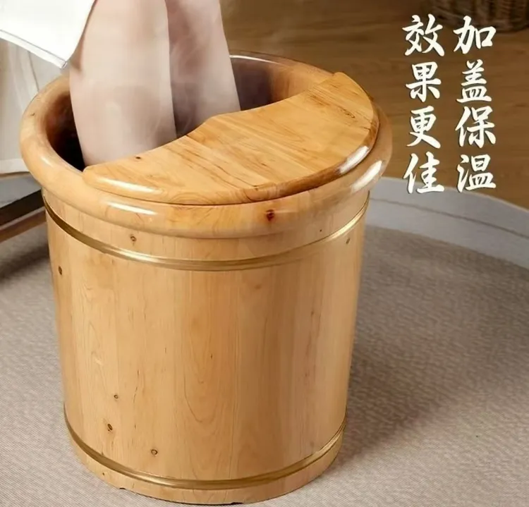40实木泡脚桶原木香柏木家用加厚洗脚桶足浴盆加盖加高高深桶店用