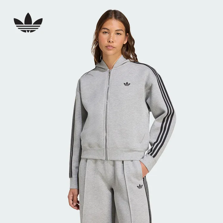 adidas阿迪达斯三叶草ADICOLOR夹克秋冬女子三条纹连帽外套JY2620