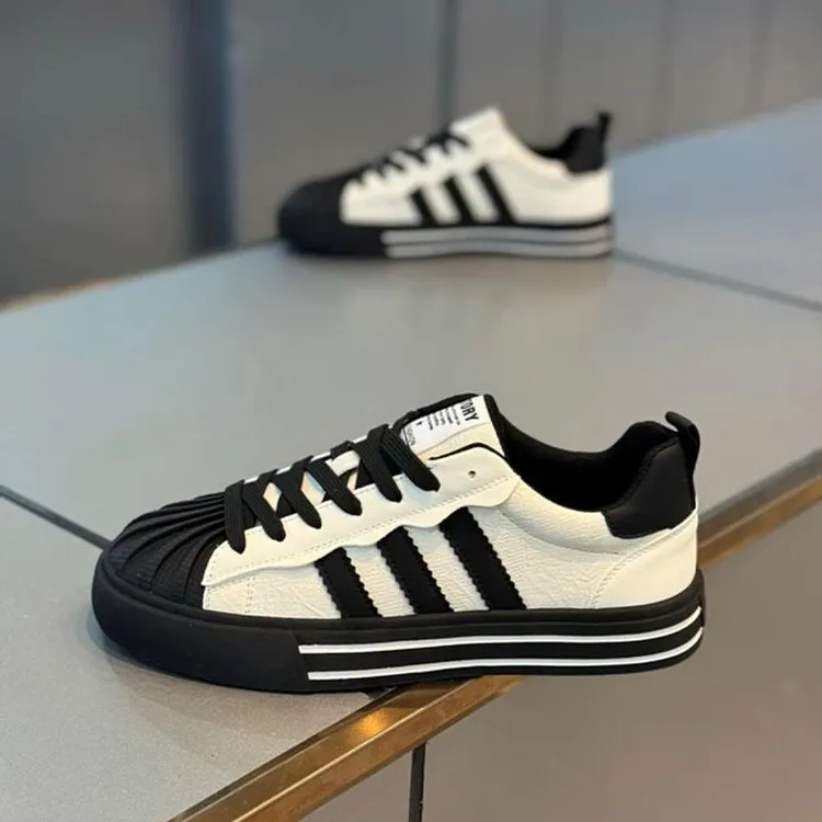 贝壳头三道杠板鞋男春季新款舒适软底百搭抖音快手爆款休闲鞋