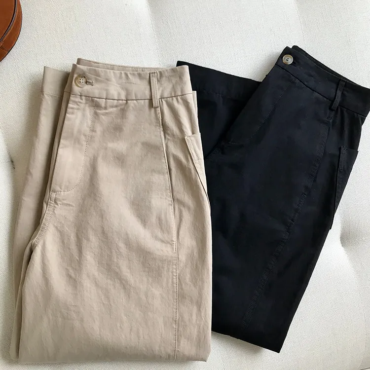韩版阔腿休闲裤女夏季薄款梨形身材小个子高腰显瘦宽松九分直筒裤