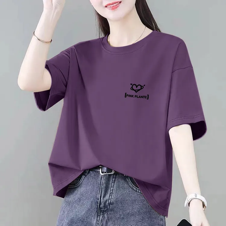 100%棉短袖T恤女夏季200斤大码显瘦宽松时尚休闲半袖洋气减龄上衣
