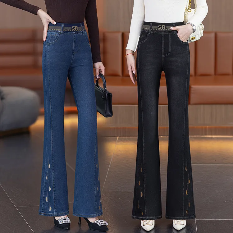 松紧腰中年妈妈微喇牛仔裤女2025秋季新款高腰显瘦长裤大码喇叭裤