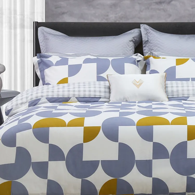 黛富妮全棉印花床笠四件套时尚简约北欧风纯棉亲肤透气舒适
