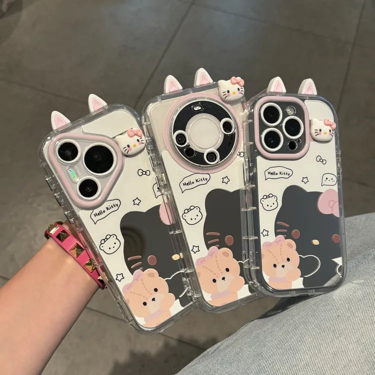欧克里里抱抱熊镂空kitty适用苹果17/16奶油手机壳华为oppo小米15