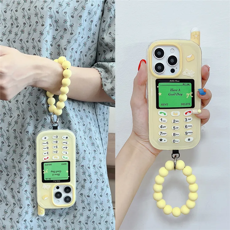 黄色系复古创意大哥大适用苹果15手拎14圆环iphone16promax手机壳