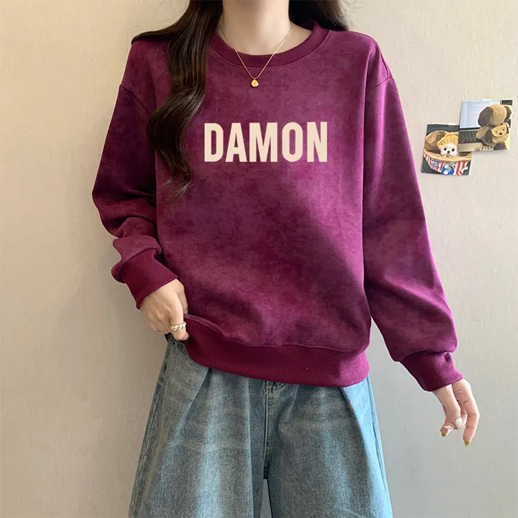 扎染圆领薄款套头卫衣女2025年新款秋冬季宽松慵懒风加厚上衣外套