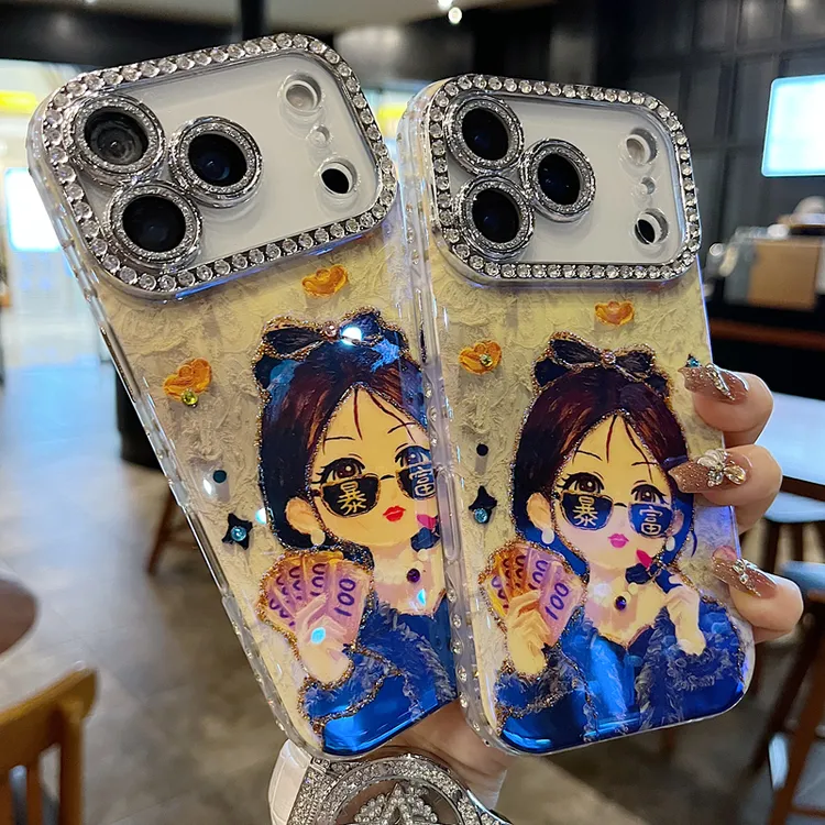 适用苹果系列iPhone17新款壳手机壳时尚暴富富婆全包满钻精孔镜框