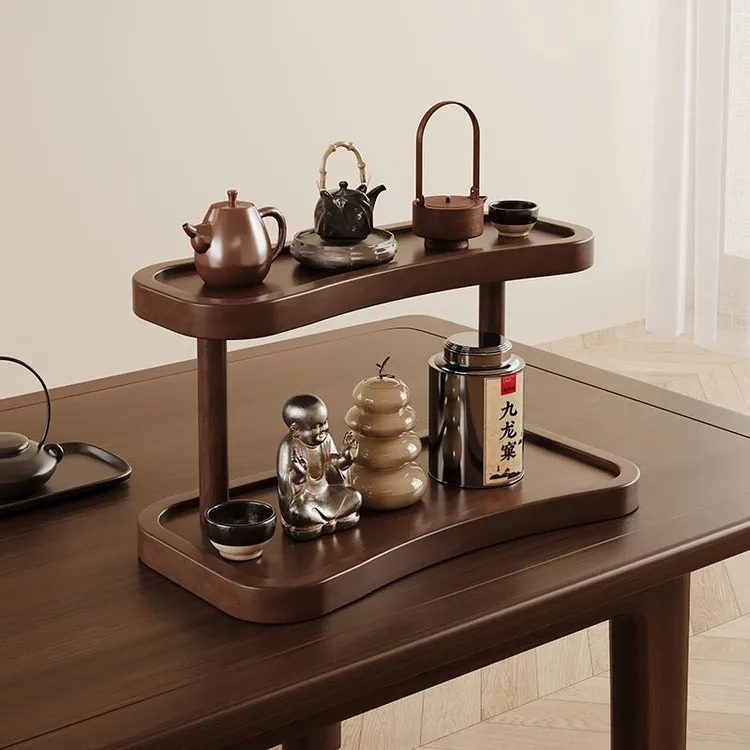 茶叶罐收纳博古架桌面茶杯收纳置物架小型博古架新中式茶具展示架