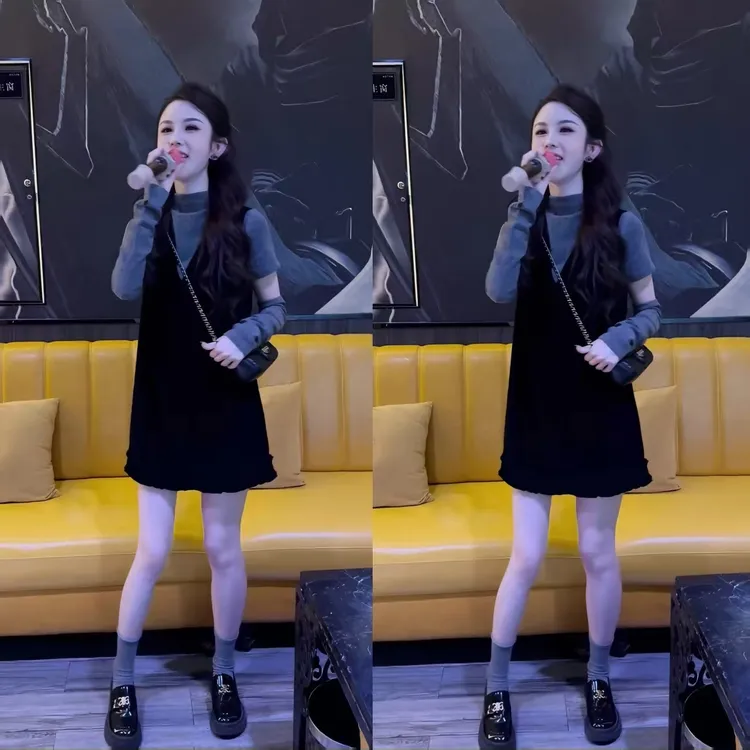 小个子气质时尚套装女2025秋季新款袖套波点上衣背心连衣裙两件套