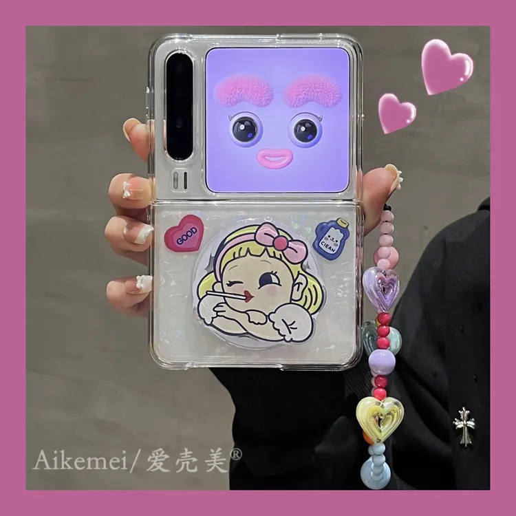 适用华为PuraX折叠屏手机壳pocket2贝壳泡泡女孩novaFlip磁吸支架