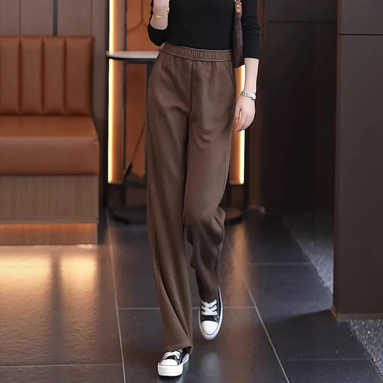 美式慵懒松弛感毛呢裤子女秋冬款卫裤大码宽松妈妈休闲弯刀香蕉裤