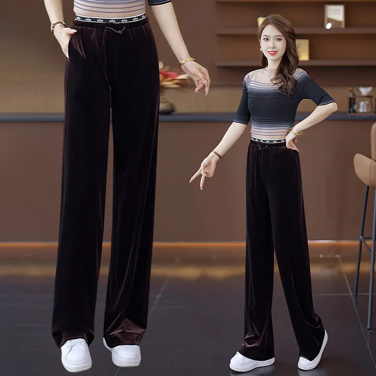 法式2025春秋休闲宽松长裤女装显瘦裤洋气高腰时尚复古金丝绒女裤