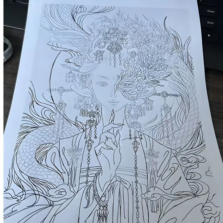 【包邮】解压线稿古风线稿涂色填色临摹黑白漫画线稿A4A3水彩线素描