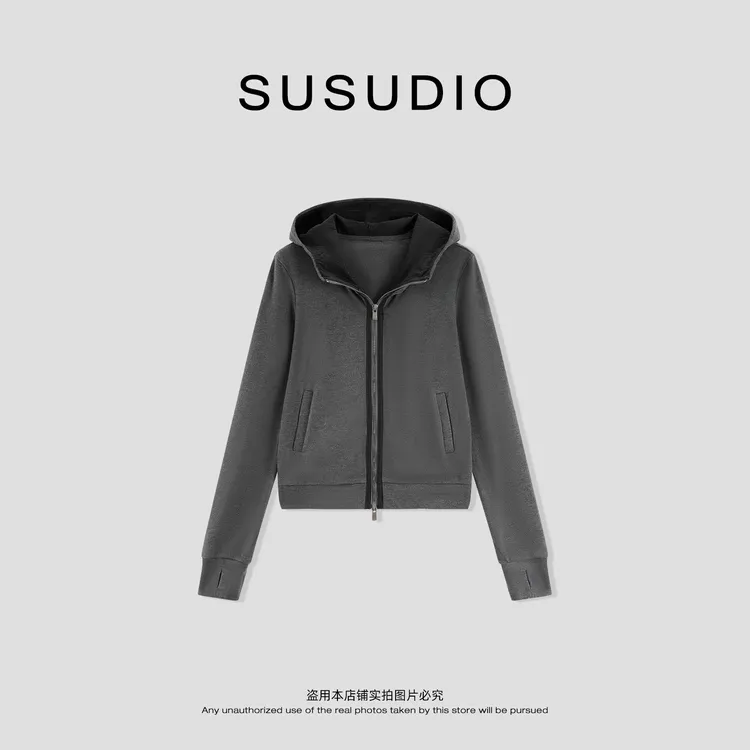 SUSUDIO 羊毛+莱赛尔 早秋修身收腰显瘦休闲连帽外套70305