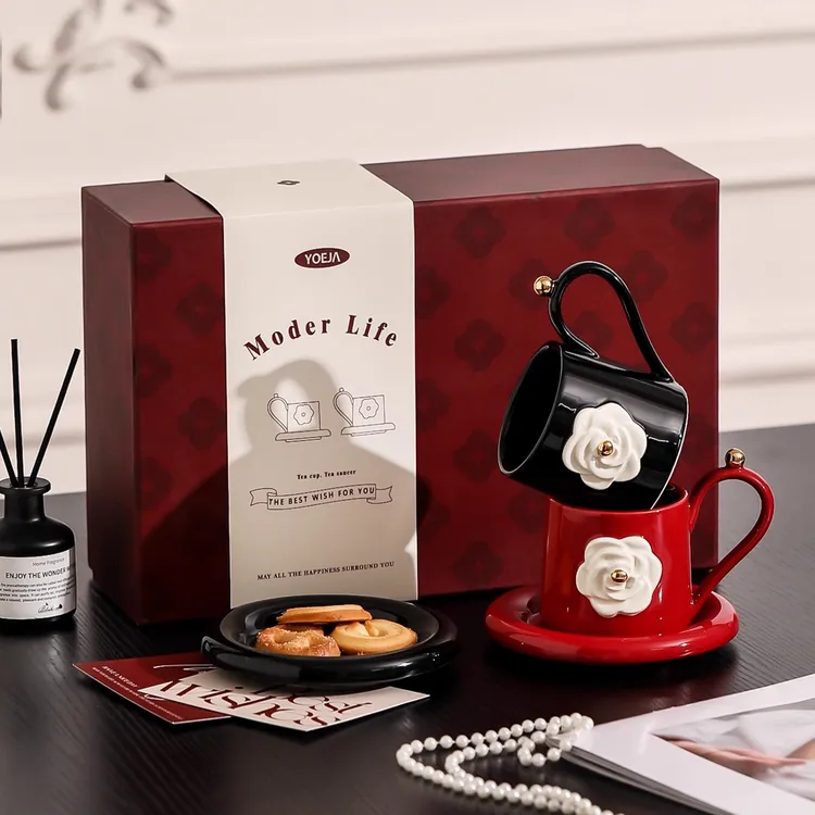 GoingDaily/山茶花咖啡杯子套装礼盒高档精致结婚新婚礼生日礼物