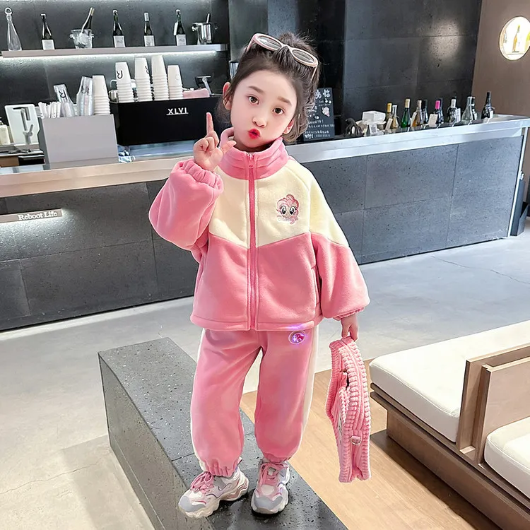 女童加绒套装网红2025秋冬新款小女孩儿童装洋气加厚炸街卡通衣服