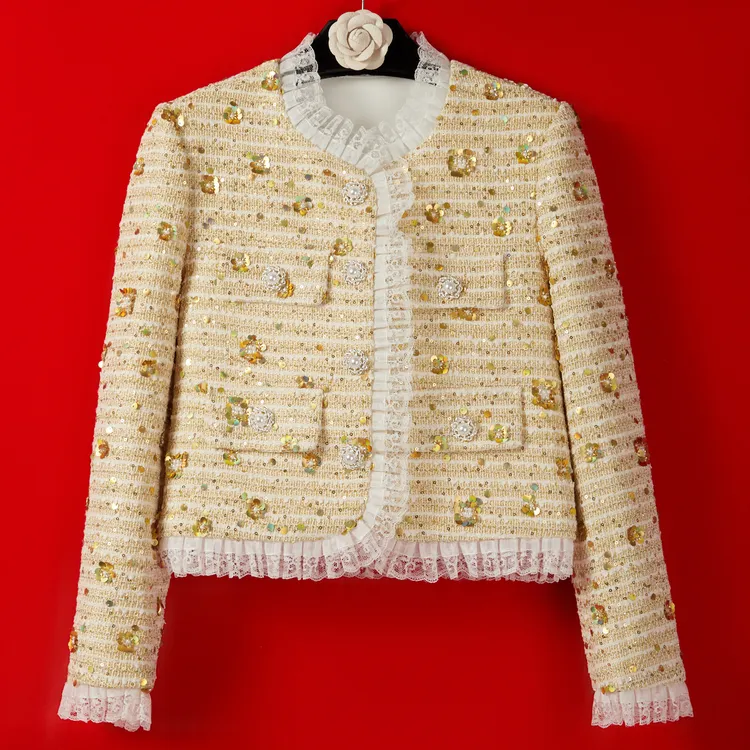 【莉莎女神】秋季新款金色高级时尚轻奢气质名媛女装小香风外套