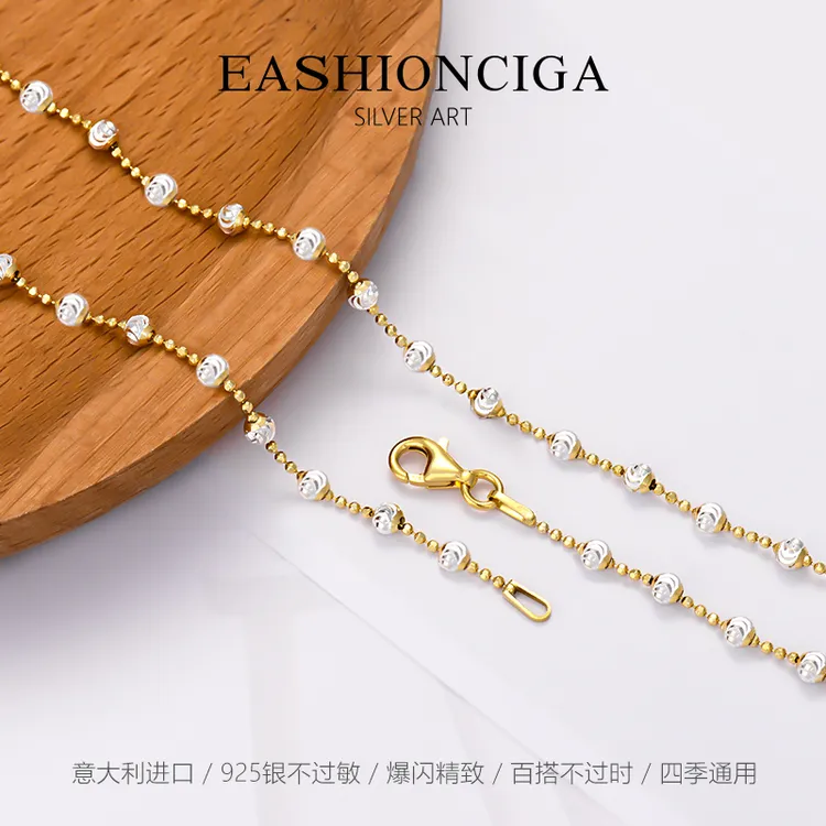 链子925银 进口爆闪高级项链钻光银链子精致时尚轻奢毛衣链美拉德