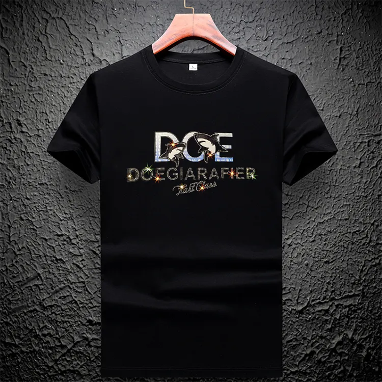 肯梅灵列高端短袖t恤男士修身丝光棉欧洲站潮牌重工烫钻半袖上衣