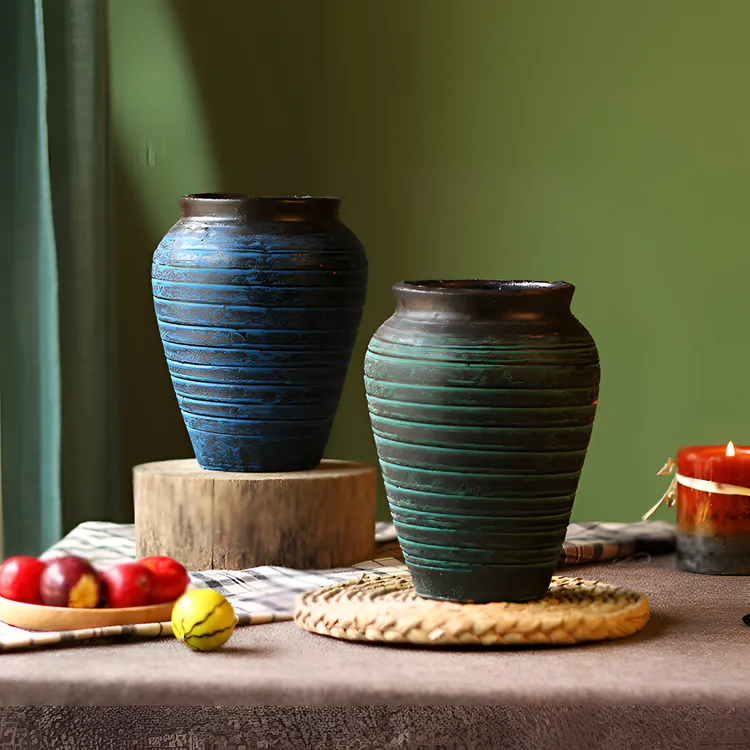 繁星手工复古陶瓷花瓶插干花客厅摆件装饰粗陶家用高档水培大口径