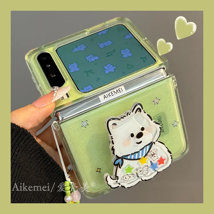 适用华为purax折叠屏典藏版手机壳pocket2透绿闪粉西高地狗狗支架