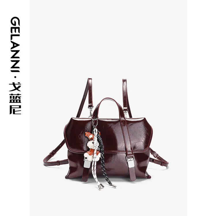 GLN2492111酒红 GELANNI时尚油腊双肩包（中号）