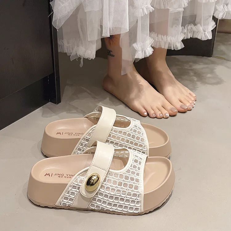 度假厚底增高魔术贴编织超火凉拖鞋女夏季外穿时尚配裙子2025新款