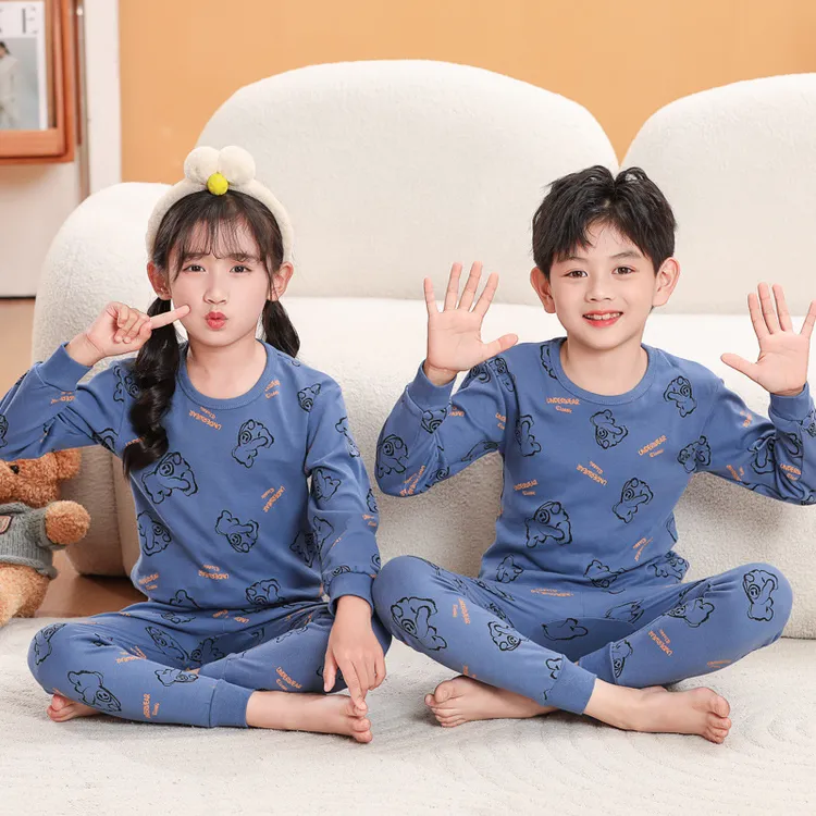 【100%纯棉】儿童纯棉男童女童棉毛衫秋冬圆领宝宝秋衣秋裤家居服