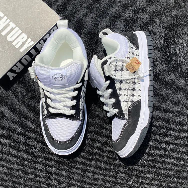 美式男款板鞋黑白色厚款面包鞋休闲鞋男鞋大码百搭爆款学院风男款