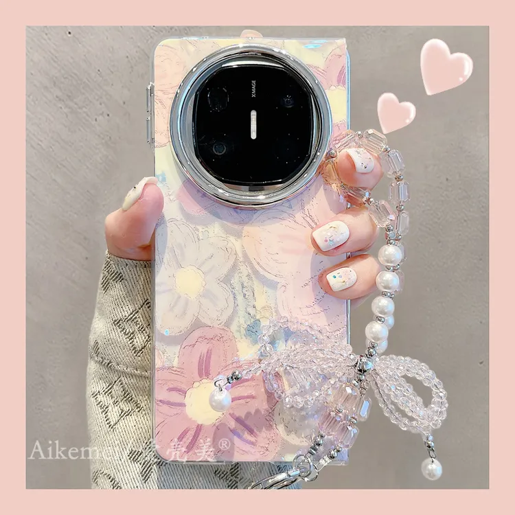 适用华为mateX6折叠屏手机壳matex5典藏版电镀蓝光matex3油画花朵