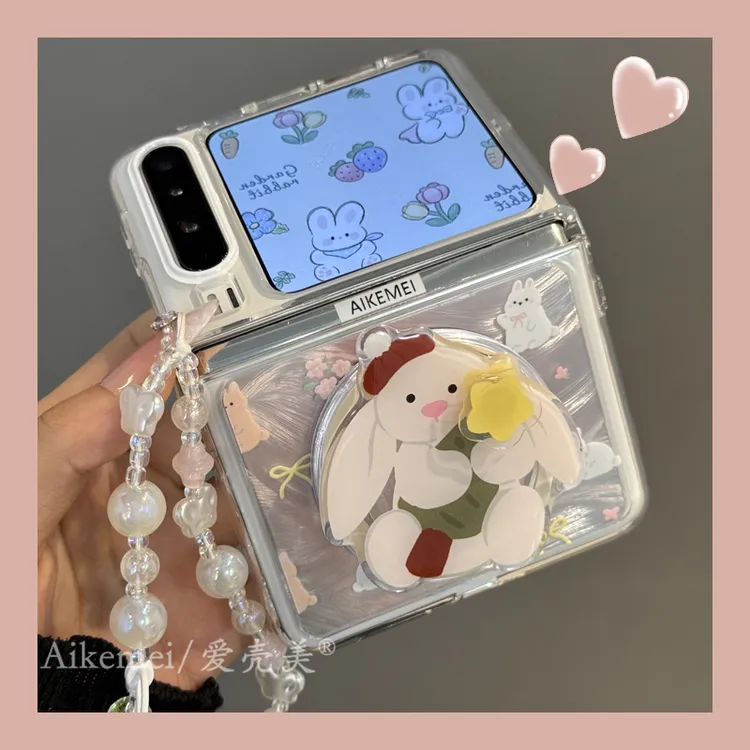 适用华为purax折叠屏手机壳羽纱纹小兔子pocket2旋转星星磁吸支架